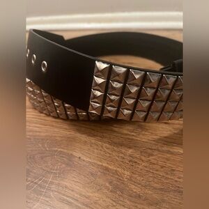Unisex Black Studded Punk Belt – 2” Wide Silver Pyramid Studs – 48.5” Long – Y2K